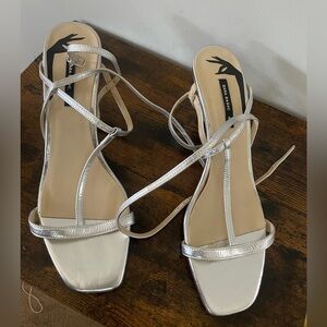 Zara Metallic Silver Strappy Sandals